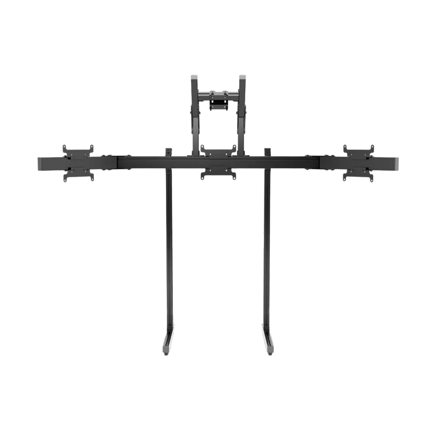Simgasm Apex Quad Monitor Stand with three panoramic screens and one upper display